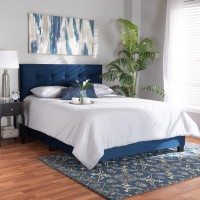 Baxton Studio Caprice Modern And Contemporary Glam Navy Blue Velvet Fabric Upholstered Full Size Panel Bed