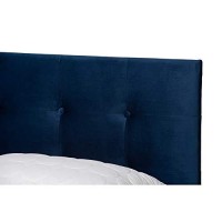 Baxton Studio Caprice Modern And Contemporary Glam Navy Blue Velvet Fabric Upholstered Full Size Panel Bed
