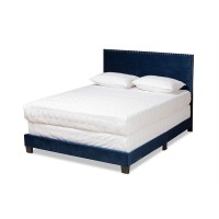 Baxton Studio Tamira Modern And Contemporary Glam Navy Blue Velvet Fabric Upholstered Full Size Panel Bed