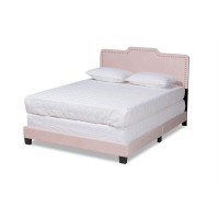 Baxton Studio Benjen Glam Light Pink Upholstered Full Size Panel Bed