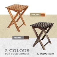 Litada Small Patio Table (Set Of 2) Acacia Wooden Small Table, Side Table, Coffee End Table, Small Square Folding Side Table, Plant Stand Mid Century Easy Assembly Modern Home Decor (Natural Color)