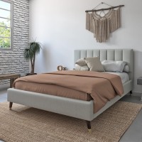 Dg Casa Collette Mid Century Modern Tufted Upholstered Platform Bed Frame With Vertical Channel Headboard And Full Wooden Slats, Box Spring Not Required - Queen Size In Beige Fabric