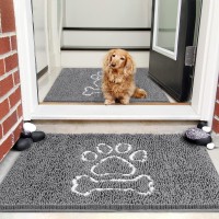 Arogan Doormat Dog Chenille Doormats Indoor Entrance Grey, Pet Indoor Door Mats Washable For Mud Entry Indoor Busy Area Dogs Muddy Pawprints 30X48 Inch