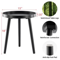 Apicizon Black Round Side Table, Tray Nightstand Sofa Coffee End Table For Living Room, Bedroom, Small Spaces, Easy Assembly Bedside Table, 15 X 18 Inches, Black