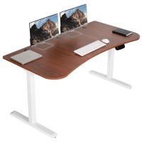 Vivo Electric Height Adjustable 63 X 32 Inch Memory Stand Up Desk, Dark Walnut Table Top, White Frame, Touch Screen Preset Controller, 2E Series, Desk-Kit-2Ewd
