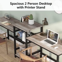 Tribesigns Extra Long Two Person Desk With Storage Shelves, 96.9 Inch Double Computer Desks With Printer Shelf For 2 People, Rustic Writing Desk Workstation For Home Office