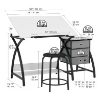 Sd Studio Designs 2 Piece Comet Center Plus, Craft Table And Matching Stool Set With Storage And Adjustable Top, Black/White