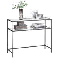 Vasagle 394 Inch Console Sofa Table, Modern Entryway Table, Tempered Glass Table, Metal Frame, 2 Shelves, Adjustable Feet, For Living Room, Hallway, Black Ulgt025B01