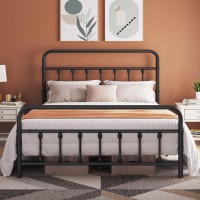 Topeakmart Queen Size Victorian Style Metal Bed Frame With Headboard/Mattress Foundation/No Box Spring Needed/Under Bed Storage/Strong Slat Support Black