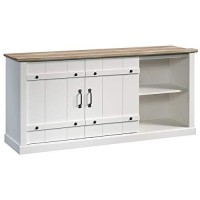 Sauder Misc Entertainment White Farmhouse Tv Stand With Oak Accent For Tvs Up To 70 Soft White Finish