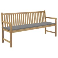 Vidaxl Patio Bench With Gray Cushion 68.9 Solid Teak Wood