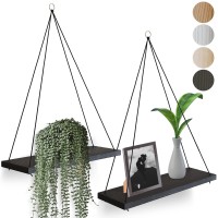 Omysa Hanging Shelves For Wall - Set Of 2 Hanging Shelf - Display Your Plants And Decor - Minimalist & Lightweight Floating Shelving - Use In Any Room - Black