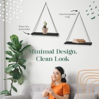 Omysa Hanging Shelves For Wall - Set Of 2 Hanging Shelf - Display Your Plants And Decor - Minimalist & Lightweight Floating Shelving - Use In Any Room - Black