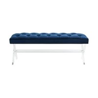 Safavieh Couture Home Collection Tourmaline Glam Navy Blue Velvet Tufted Acrylic Living Room Bedroom Dining Foyer Entryway Ottoman Bench