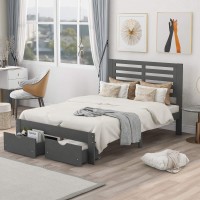 Full Size Bed With Storage, Bed Frames With Storage Drawers, Full Size Platform Bed, Wooden Platform Storage Bed With Headboard And Storage Drawers, No Spring Needed (Gray With Drawer, Full)