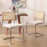 Onevog Rattan Dining Chairs With Cane Backrest, Upholstered Comfy Sturdy Side Chair For Leisure, Home , Bedroom, Kitchen, Living Room, Enterway, Set Of 2 (Beige)