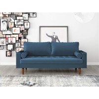 Us Pride Furniture Ns5456-S Caladeron Mid-Century Modern Sofa In Soft Velvet, Prussian Blue