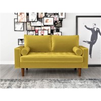 Us Pride Furniture Ns5459-L Caladeron Mid-Century Modern Loveseat In Soft Velvet, Goldenrod