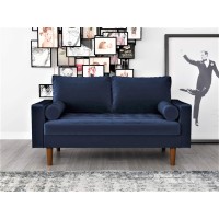 Us Pride Furniture Ns5455-L Caladeron Mid-Century Modern Loveseat In Soft Velvet Space Blue