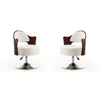 Manhattan Comfort Bopper Mid Century Modern Faux Leather Adjustable Swivel Accent Chair With Polished Chrome Base, 2 Piece, White