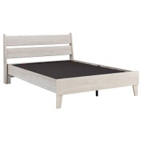 Benjara Wooden Twin Platform Bed With Grains, White