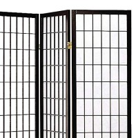 Benjara 4 Panel Foldable Wooden Frame Room Divider With Grid Design, Black