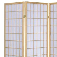 Benjara 3 Panel Foldable Wooden Frame Room Divider With Grid Design, Brown