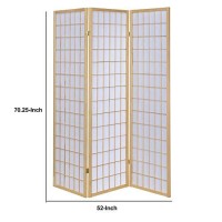 Benjara 3 Panel Foldable Wooden Frame Room Divider With Grid Design, Brown