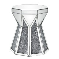 Benjara Multiple Faceted Mirrored End Table With Faux Diamonds, Silver