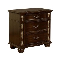 Benjara 3 Drawer Wooden Nightstand With Decorative Accent And Usb Plugin, Brown