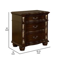 Benjara 3 Drawer Wooden Nightstand With Decorative Accent And Usb Plugin, Brown