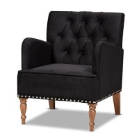 Baxton Studio Eri Contemporary Glam And Luxe Black Velvet Upholstered And Walnut Brown Finished Wood Armchair