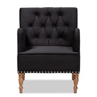 Baxton Studio Eri Contemporary Glam And Luxe Black Velvet Upholstered And Walnut Brown Finished Wood Armchair