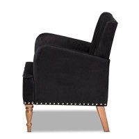 Baxton Studio Eri Contemporary Glam And Luxe Black Velvet Upholstered And Walnut Brown Finished Wood Armchair