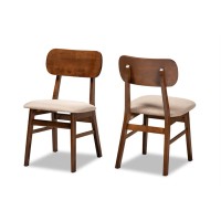 Baxton Studio Euclid Sand And Brown Finished Wood 2-Piece Dining Chair Set