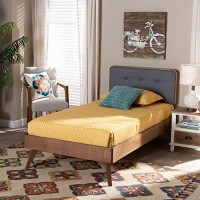 Baxton Studio Dilara Mid-Century Modern Dark Grey Fabric Upholstered And Walnut Brown Finished Wood Twin Size Platform Bed