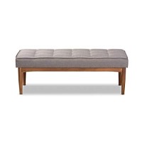 Baxton Studio Sanford Grey And Walnut Brown Finished Wood Dining Bench