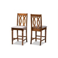 Baxton Studio Darcie Modern And Contemporary Grey Fabric Upholstered And Walnut Brown Finished Wood 2-Piece Counter Stool Set