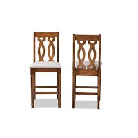 Baxton Studio Darcie Modern And Contemporary Grey Fabric Upholstered And Walnut Brown Finished Wood 2-Piece Counter Stool Set