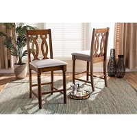 Baxton Studio Darcie Modern And Contemporary Grey Fabric Upholstered And Walnut Brown Finished Wood 2-Piece Counter Stool Set
