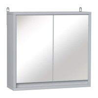 Homcom Bathroom Cabinet With Wall Mirror With Adjustable Shelf Of 3 Levels 2 Doors Storage For Kitchen Medicines 48 X 14.5 X 45 Cm Grey