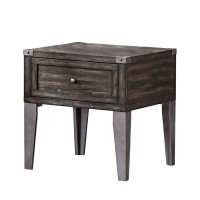 Benjara 1 Drawer Wooden End Table With Metal Angled Legs, Brown