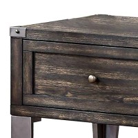 Benjara 1 Drawer Wooden End Table With Metal Angled Legs, Brown