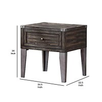 Benjara 1 Drawer Wooden End Table With Metal Angled Legs, Brown