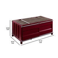 Benjara Container Style Coffee Table With Sliding Doors, Red