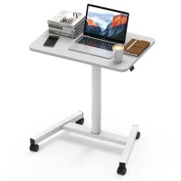 Mpetapt 28 Inch Height Adjustable Laptop Sit Stand Desk With Wheels, Adjustable Rolling Standing Laptop Mobile Desk Cart Coffee Table (White)