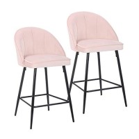 Porthos Home Freya Counter Height Chairs Set Of 2 With Luxurious Velvet Upholstery Slender Metal Legs And Semi-Circular Low Back (Armless Design Is Suitable For Cozy Home And Office Lounge Counters)