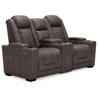 Signature Design By Ashley Hyllmont Power Reclining Loveseat With Center Console, Weathered Gray