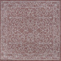 Jonathan Y Smb106B-5Sq Charleston Vintage Filigree Textured Weave Indoor Outdoor Area Rug Classic Coastal Easy Cleaning Bedroom Kitchen Backyard Patio Non Shedding, 5' Square, Red/Beige
