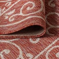 Jonathan Y Smb106B-5Sq Charleston Vintage Filigree Textured Weave Indoor Outdoor Area Rug Classic Coastal Easy Cleaning Bedroom Kitchen Backyard Patio Non Shedding, 5' Square, Red/Beige